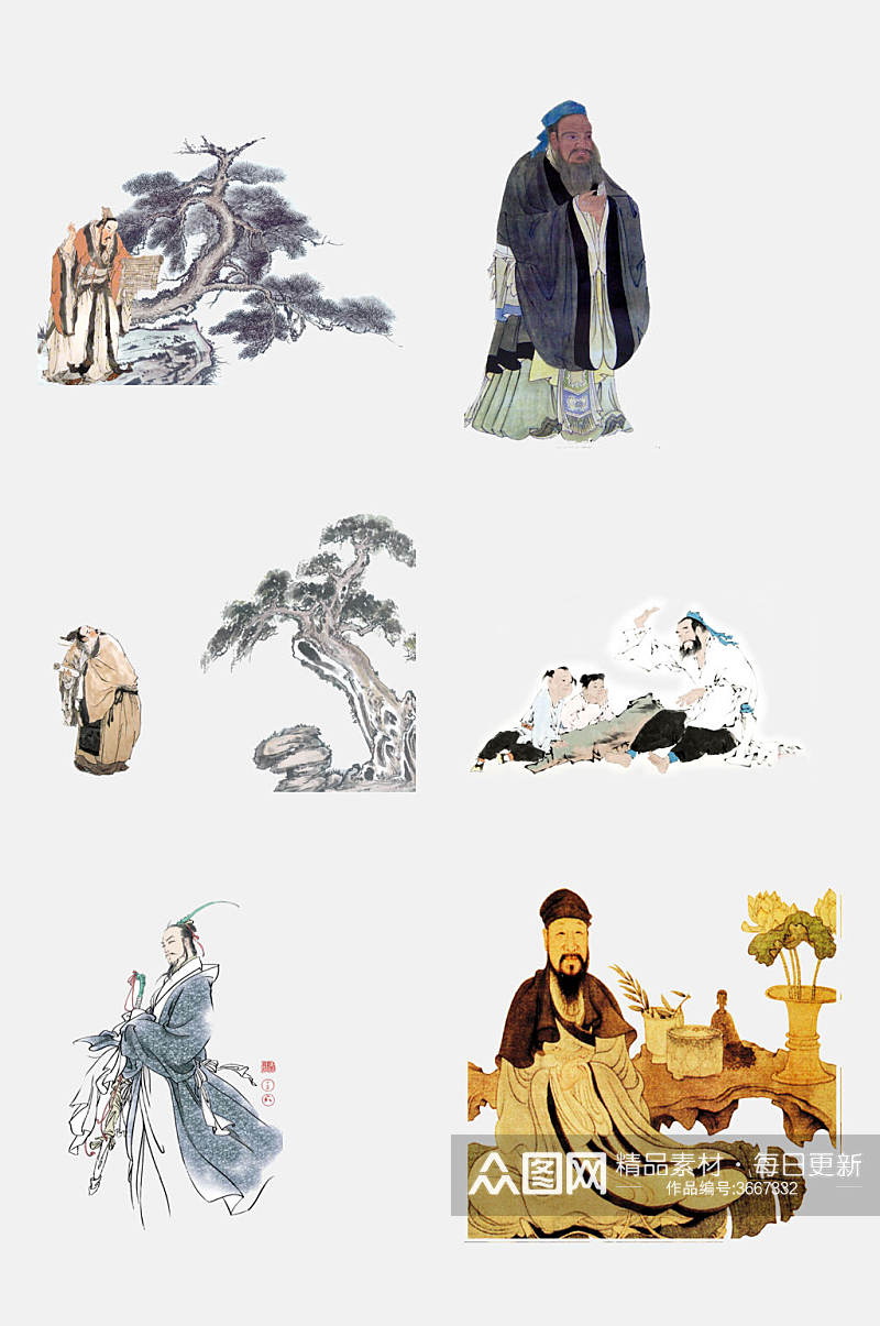 中国风大气传统古代名人名画免抠素材素材