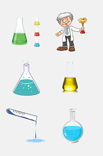 浅蓝黄绿卡通科学化学用具免抠素材