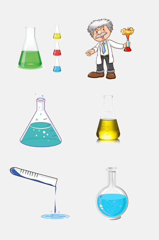 橙绿架子卡通科学化学用具免抠素材立即下载蓝紫黄色卡通科学化学用具