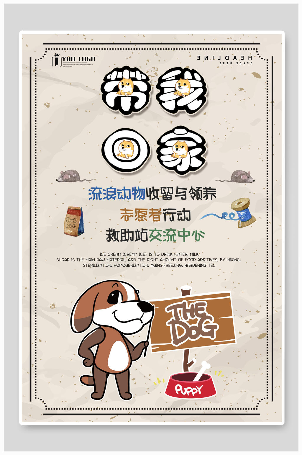 带我回家流浪动物收留与领养宠物公益海报素材