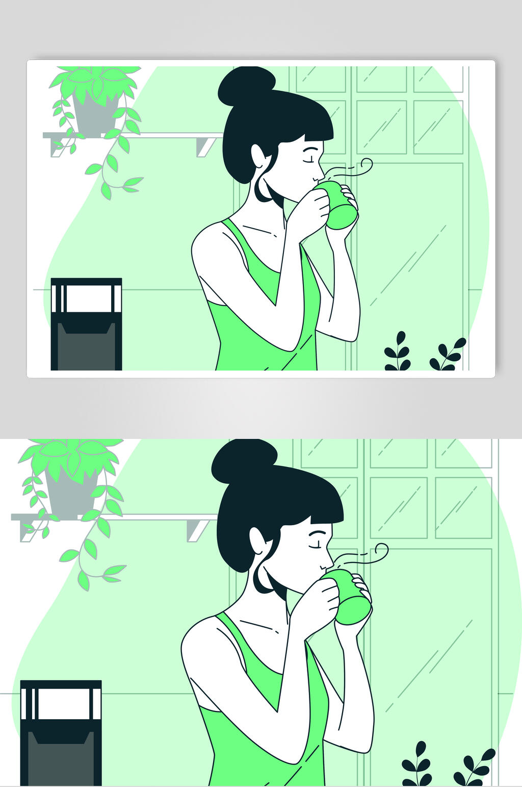 绿色咖啡插画矢量设计素材素材