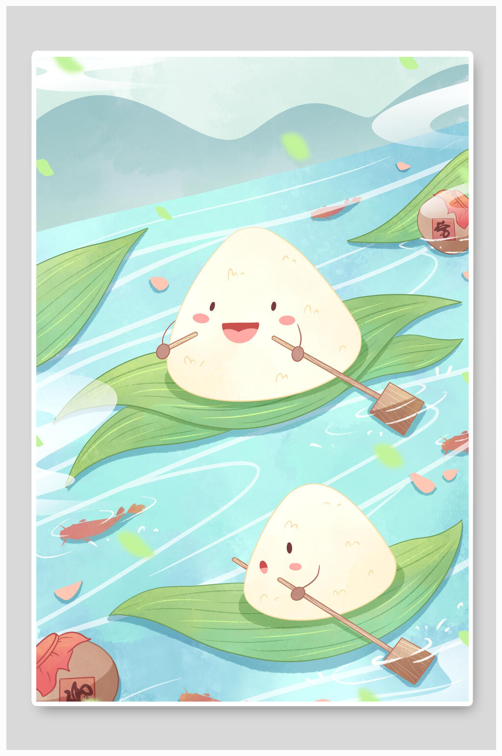 小清新端午节赛龙舟插画素材