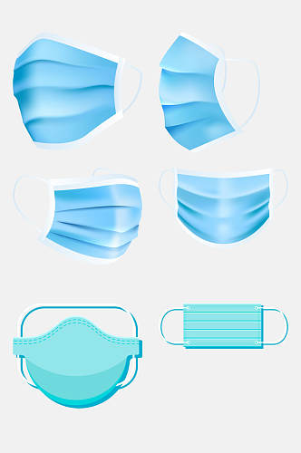 清新蓝色卡通口罩免抠设计素材