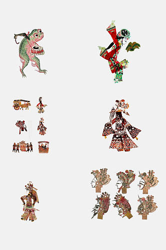 复古中国风皮影戏服饰人物免抠素材