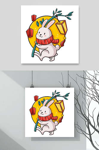 卡通小兔子月亮中秋节设计素材
