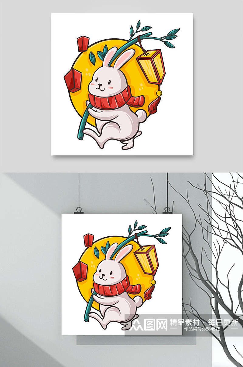 卡通小兔子月亮中秋节设计素材素材