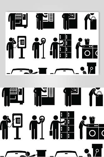 洗衣机电话亭人物黑色图标矢量素材
