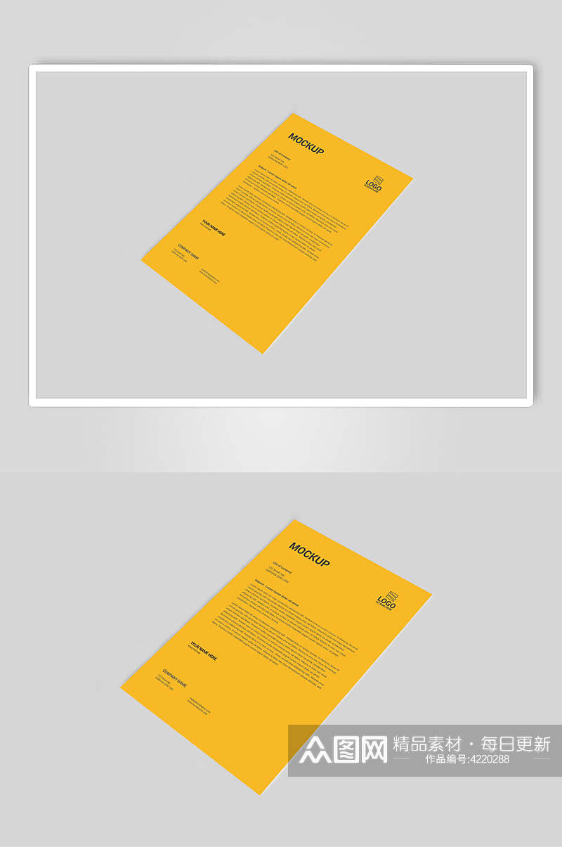 纸张黄色简约创意大气英文单页样机素材