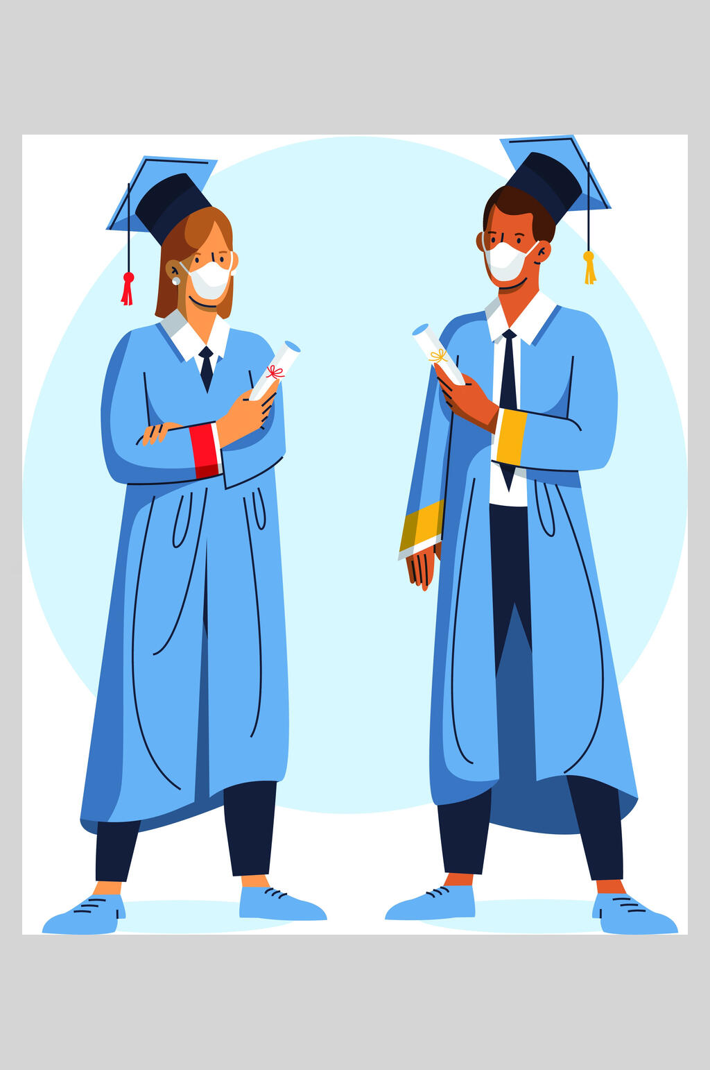 蓝色创意毕业季学士帽矢量插画素材素材