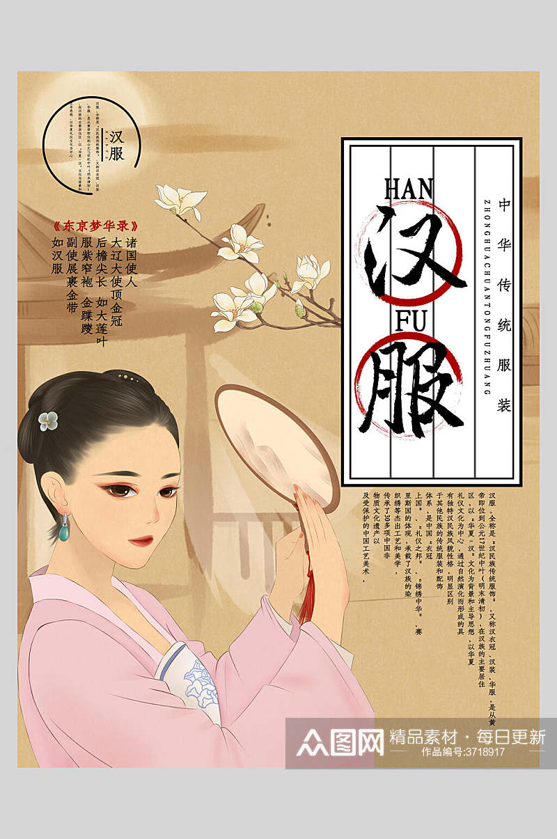 卡通女性中华传统服装汉服海报素材
