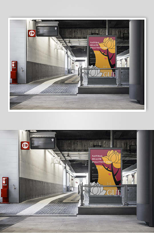 花朵红色创意地铁公交广告牌样机