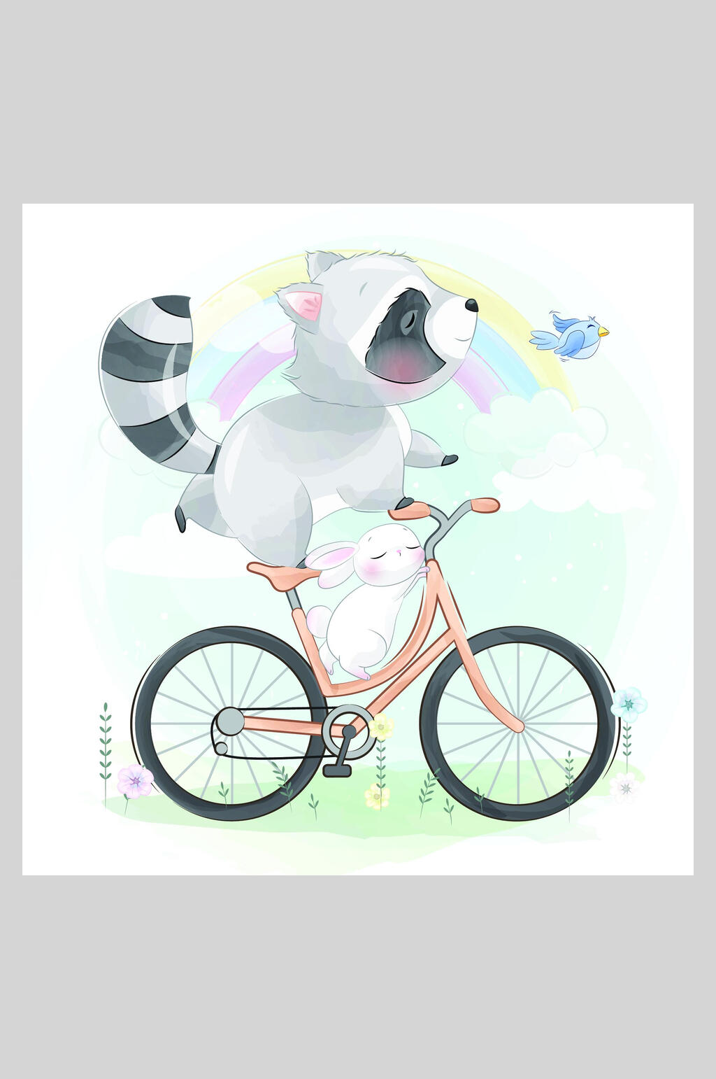 简约可爱兔子狐狸水彩卡通动物矢量插画素材