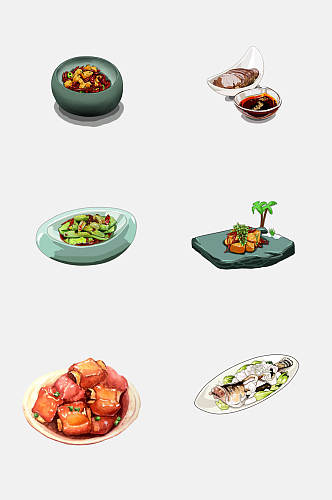 传统美食水彩手绘中式菜品免抠素材