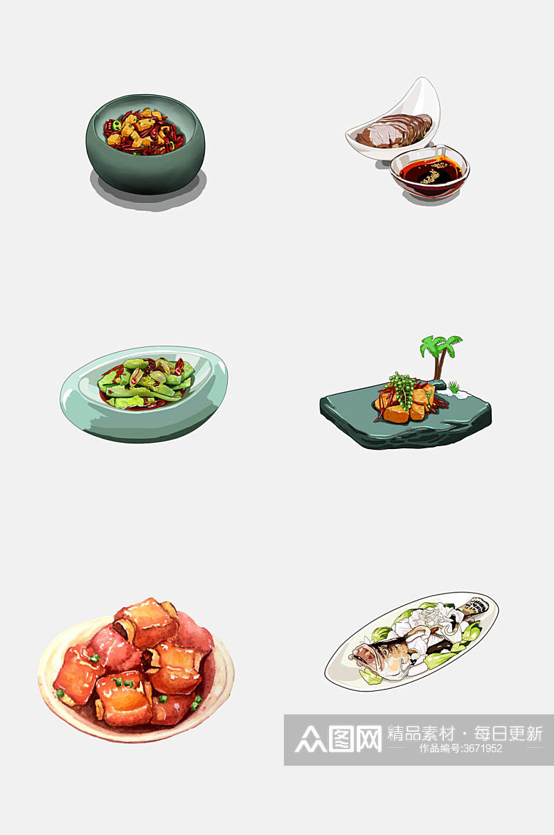 传统美食水彩手绘中式菜品免抠素材素材