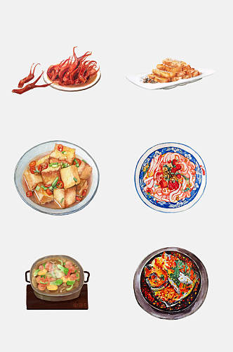 食物水彩手绘中式菜品免抠素材