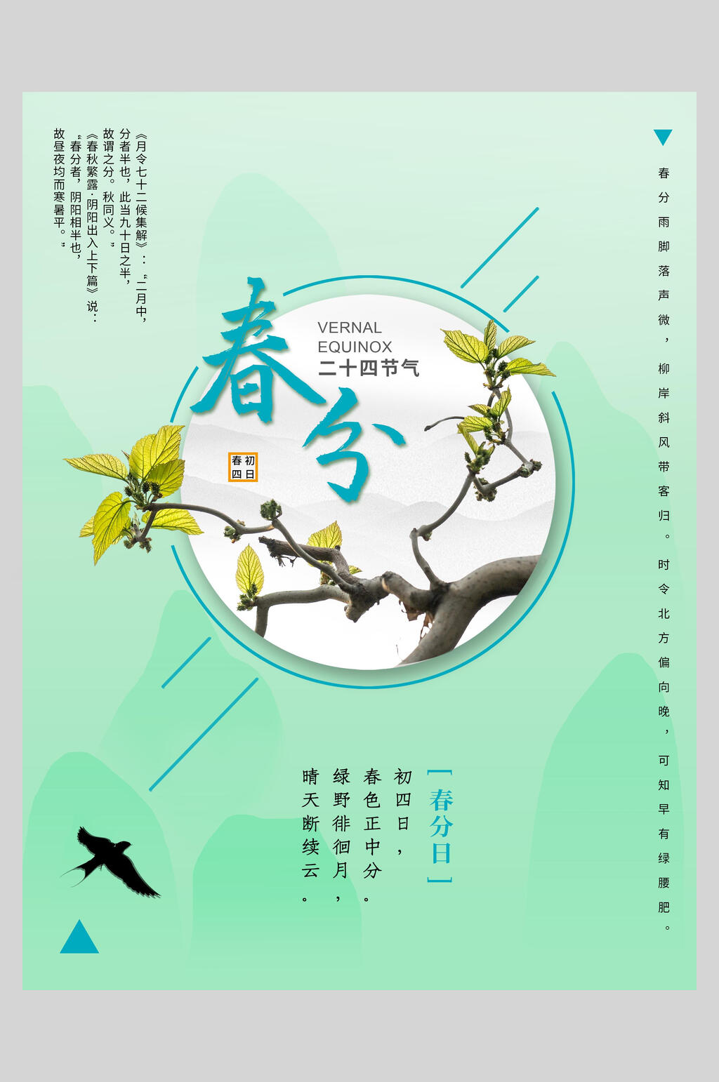 清新花鸟二十四节气春分宣传海报素材