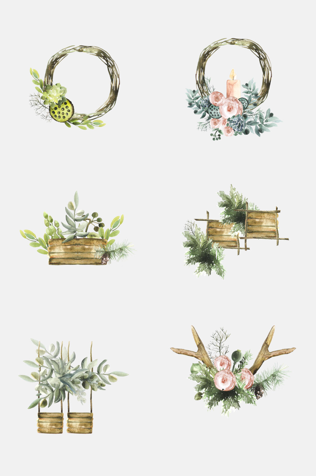 唯美水彩清新手绘绿植物树桩花草免抠素材素材