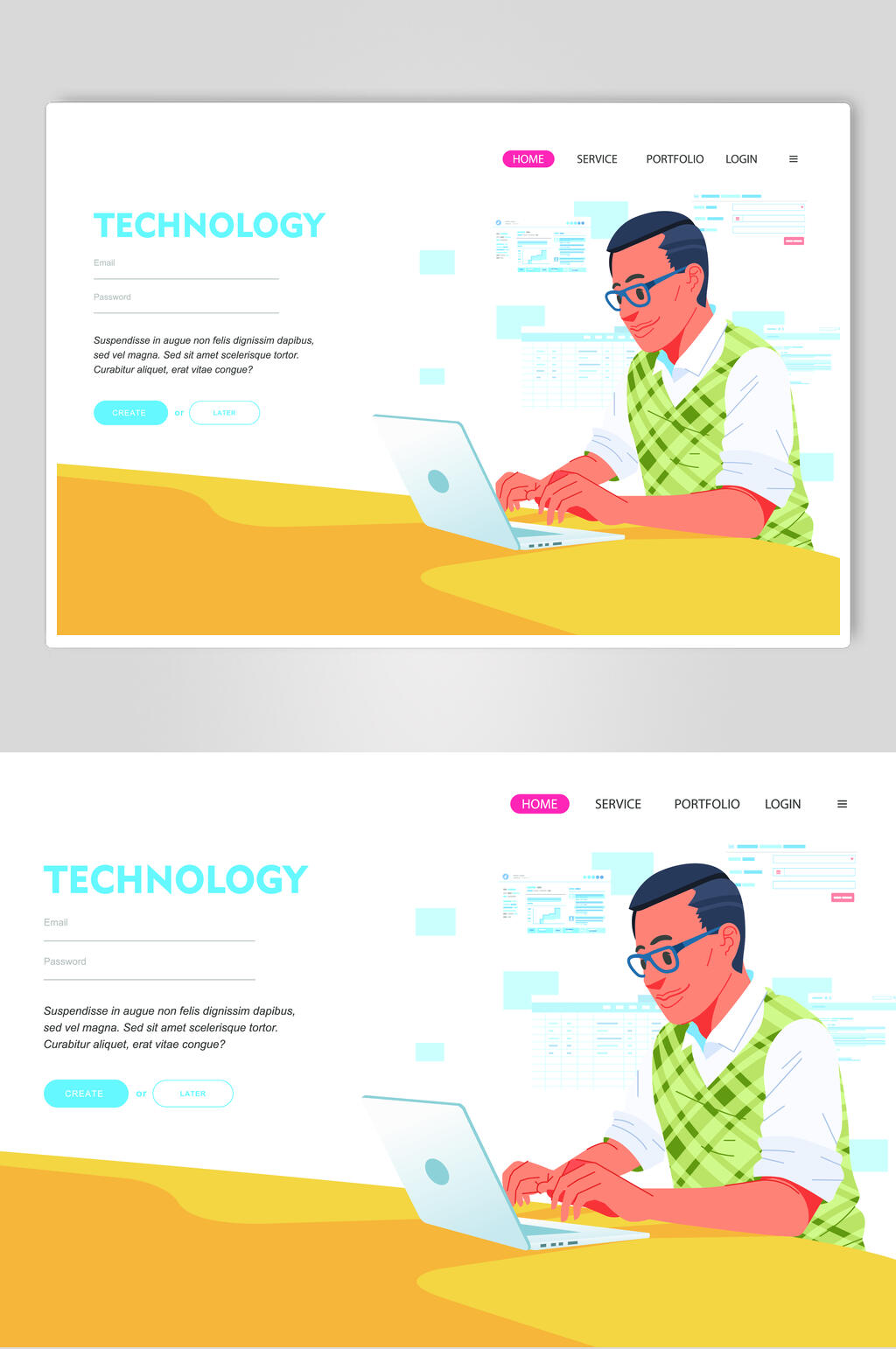 禅意电脑扁平化办公矢量素材素材