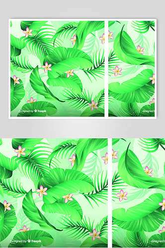 绿色花卉夏天树叶花朵背景矢量设计素材