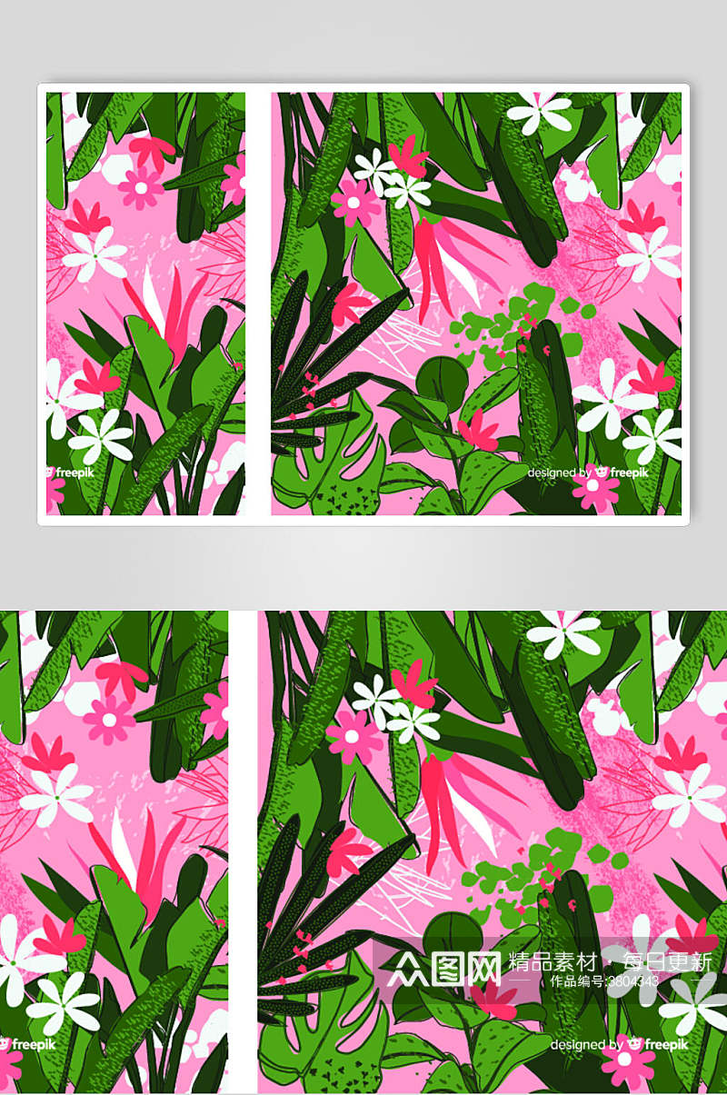 粉绿色植物夏天树叶花朵背景矢量设计素材素材