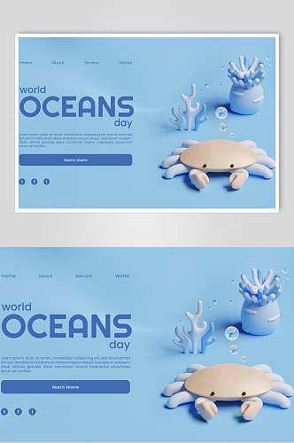 创意大气蓝色螃蟹海洋生物素材