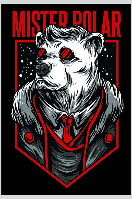 狗熊炫酷抽象动物印花图案矢量素材