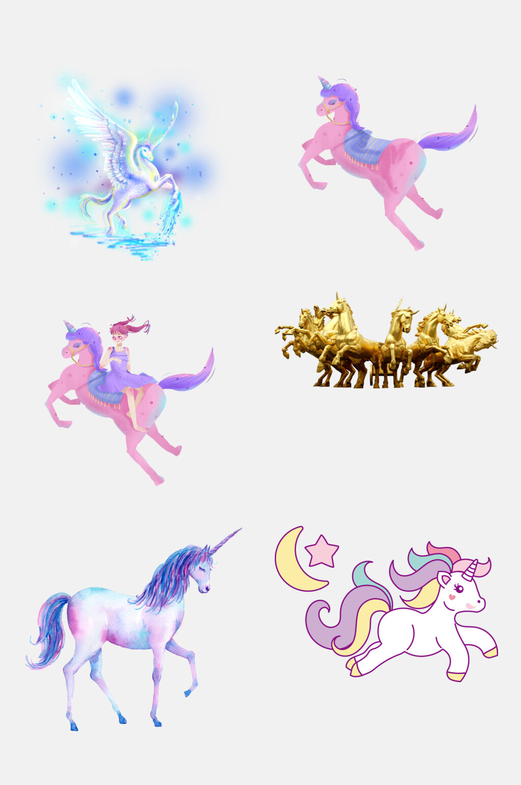蓝紫色唯美水彩卡通梦幻独角兽免抠素材素材