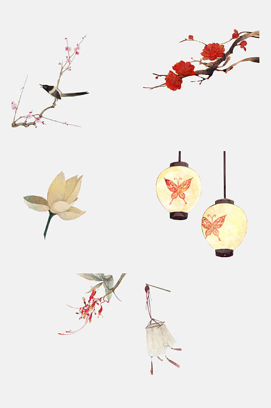 唯美灯笼古风饰物免抠素材