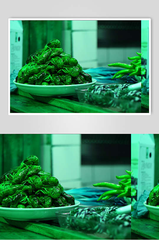 创意绿色小龙虾美食实拍摄影图片