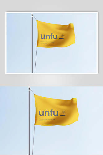蓝黄英文高端大气道路旗帜贴图样机