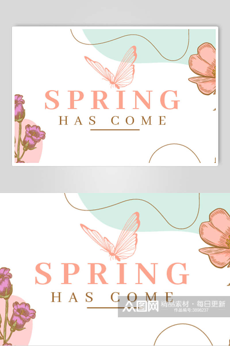 典雅蝴蝶花朵春季促销卡片素材
