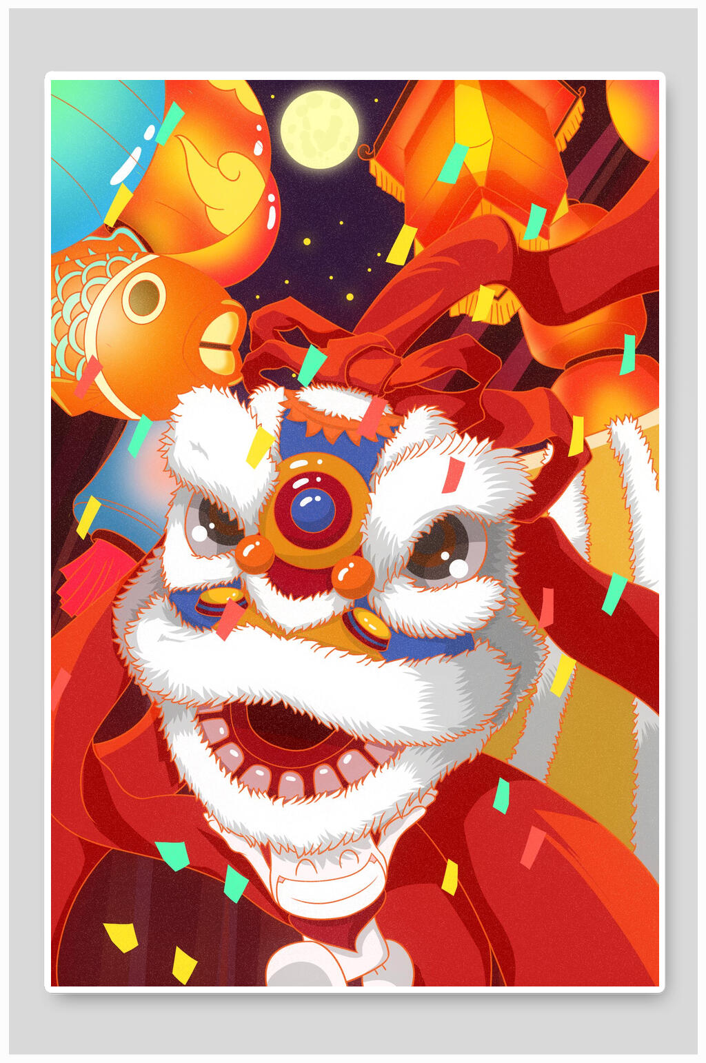 狮子元宵节吃汤圆插画素材