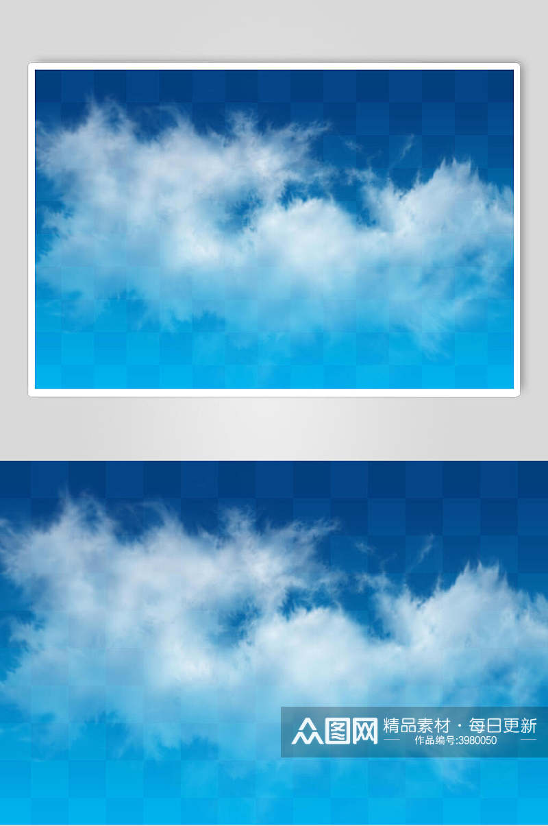蓝色长方形白云天空素材素材