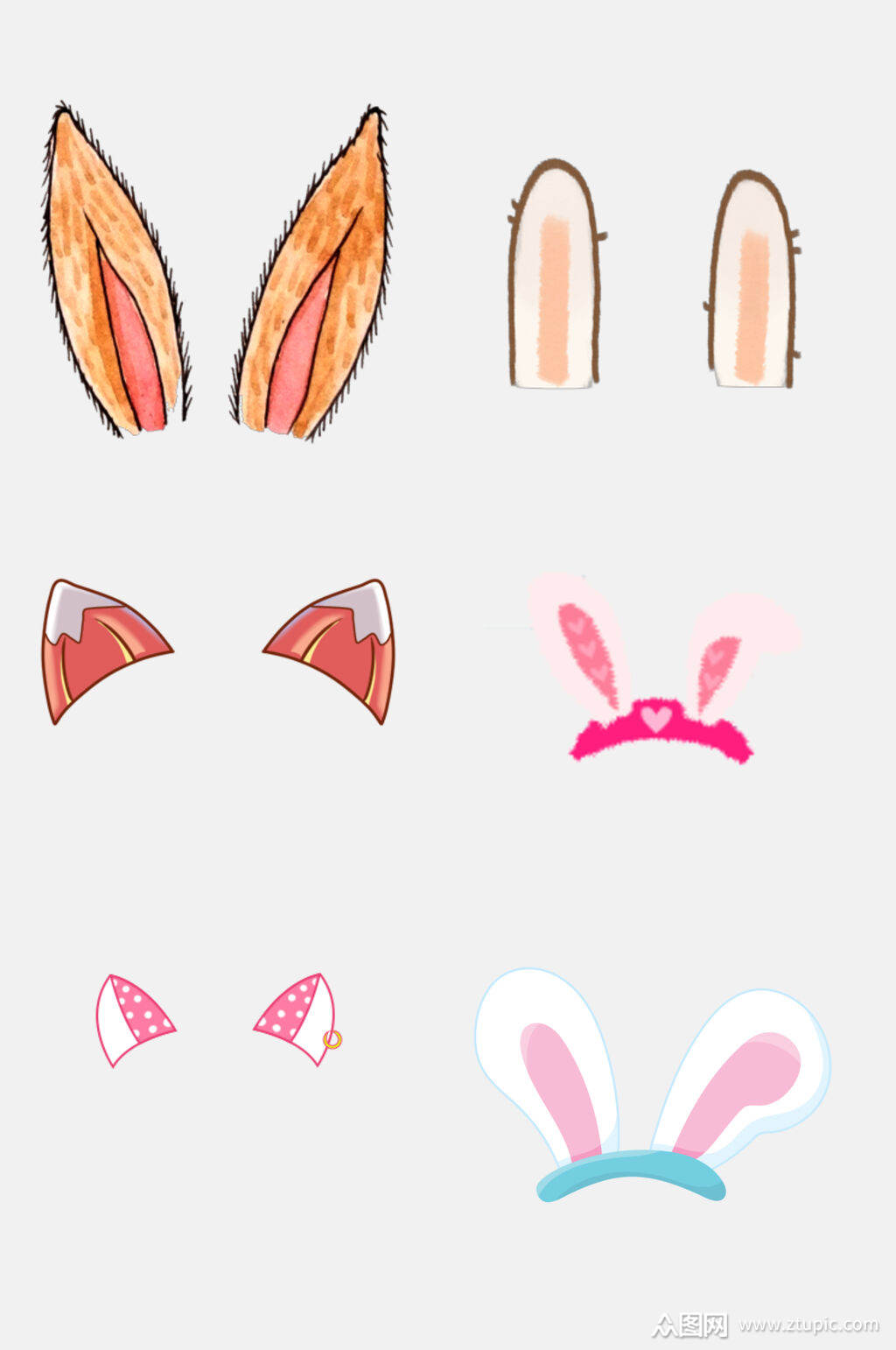 水彩兔子耳朵免抠素材素材