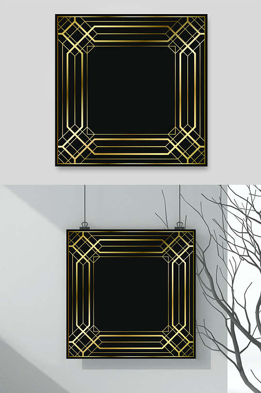 时尚渐变黑金留白欧式边框设计素材