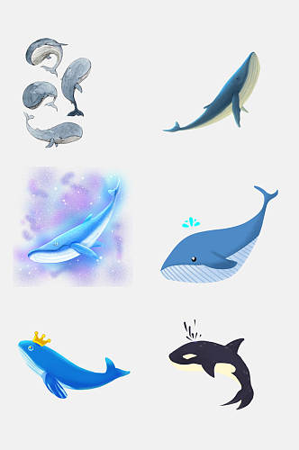水彩卡通可爱鲸鱼手绘免抠素材