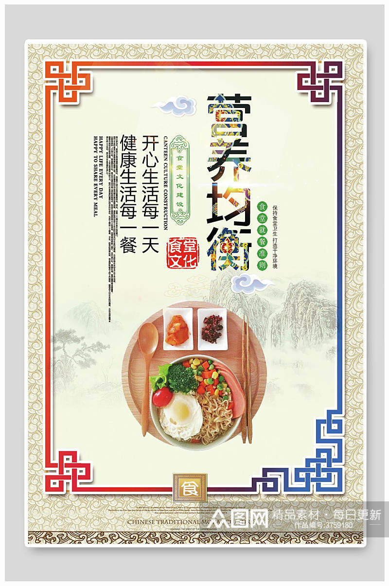 食堂文化节约粮食挂画海报素材