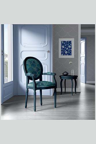 椅子蓝色高端大气简约室内软装样机