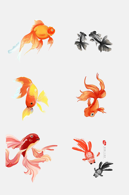中国风金鱼锦鲤鱼类手绘免抠素材