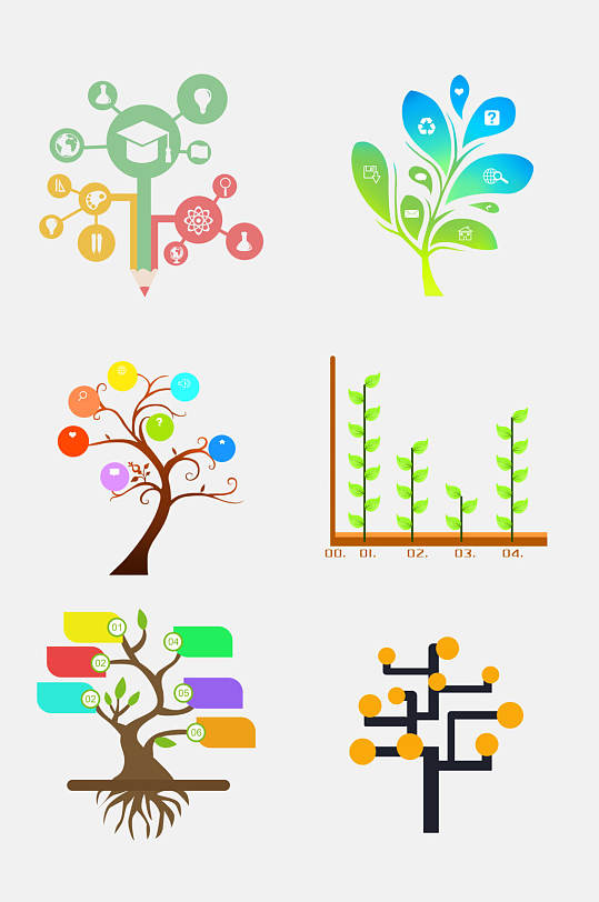 炫彩树状数据图表免抠素材