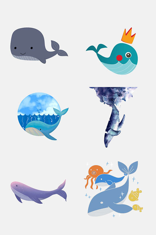 创意鱼卡通可爱鲸鱼手绘免抠素材