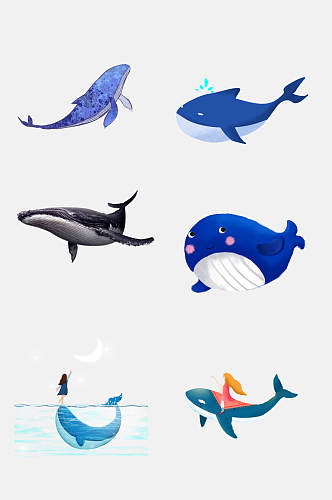 创意卡通可爱鲸鱼手绘免抠素材