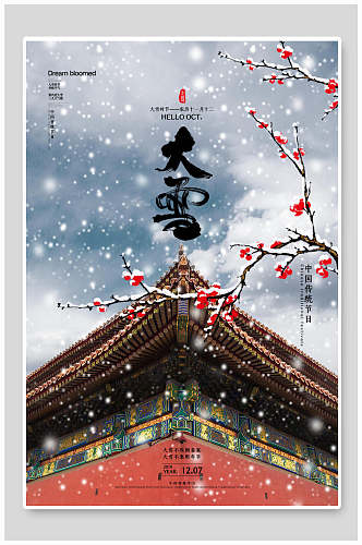 中国建筑实景传统节气大雪二十四节气海报