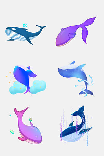 蓝紫色卡通可爱鲸鱼手绘免抠素材