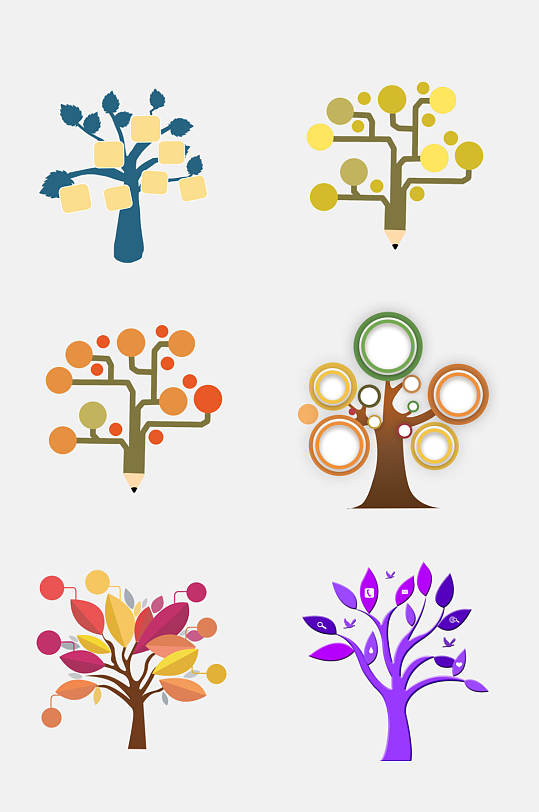 时尚炫彩树状数据图表免抠素材