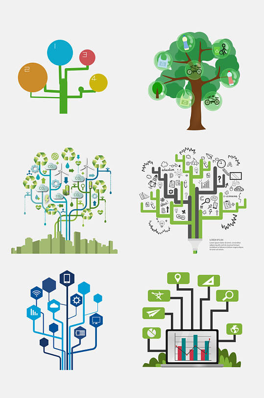 高端绿色树状数据图表免抠素材