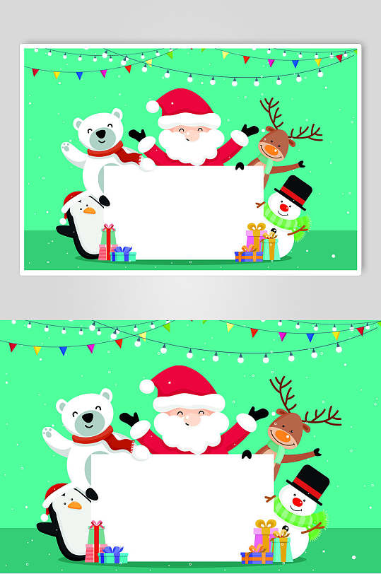 圣诞爷爷北极熊企鹅麋鹿雪人圣诞节插画