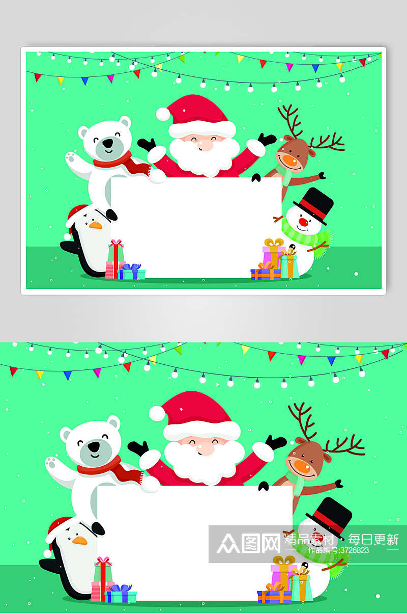 圣诞爷爷北极熊企鹅麋鹿雪人圣诞节插画素材