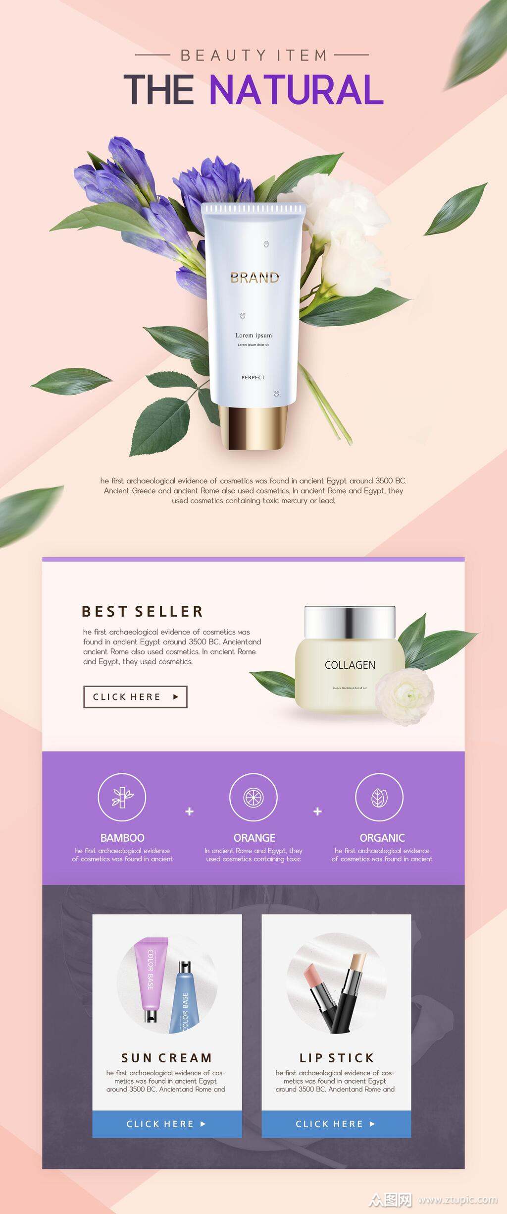 英文美妆网页h五长图素材