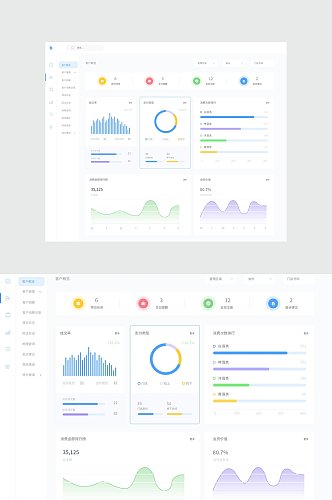 浅色系数据可视化图表UI素材